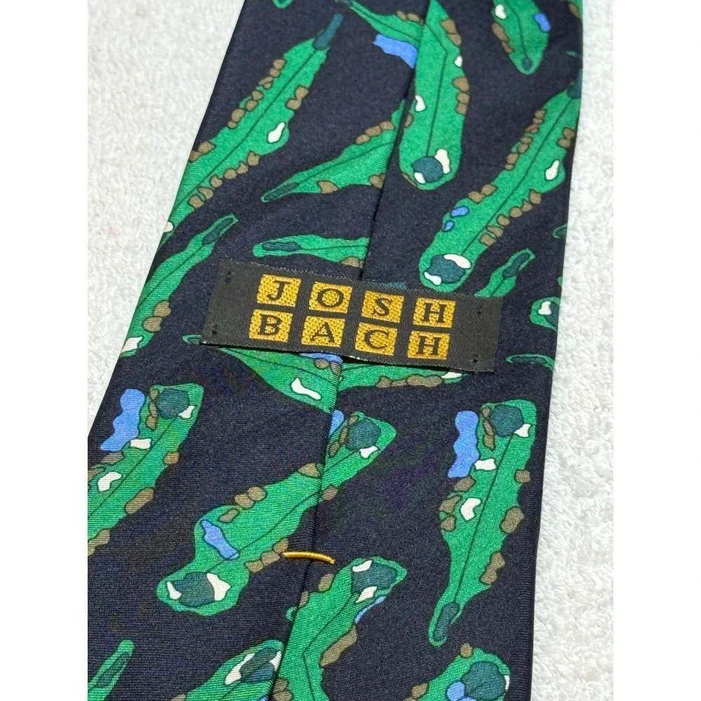 Josh Bach Mens Silk Tie Golf Course Aerial View Navy Blue Green Hand Finished